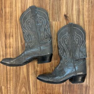 Tony Lama Vintage Style 8954 Brush-Off Kangaroo Leather Boots Gray Black Boots